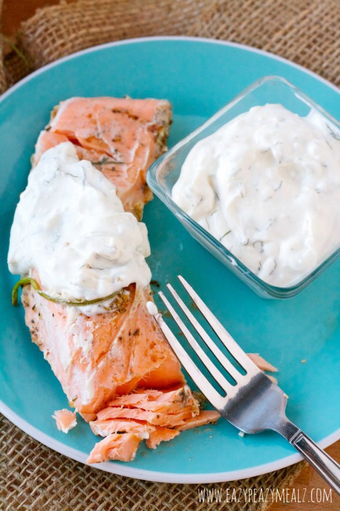 Garlic Rosemary Salmon with Creamy Dill Sauce - Eazy Peazy Mealz