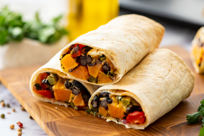 Beef, bean and sweet potato chimichangas