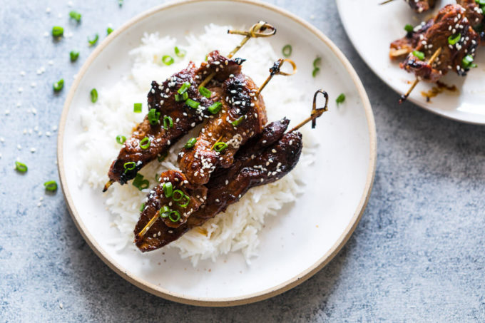 Beef Yakitori, a flavorful strip of beef cooked quickly for maximum flavor