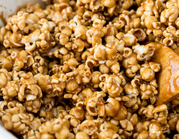 Caramel corn made with brown sugar