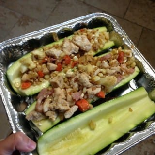 Chicken, Bacon, Sweet Corn Zucchini Boats