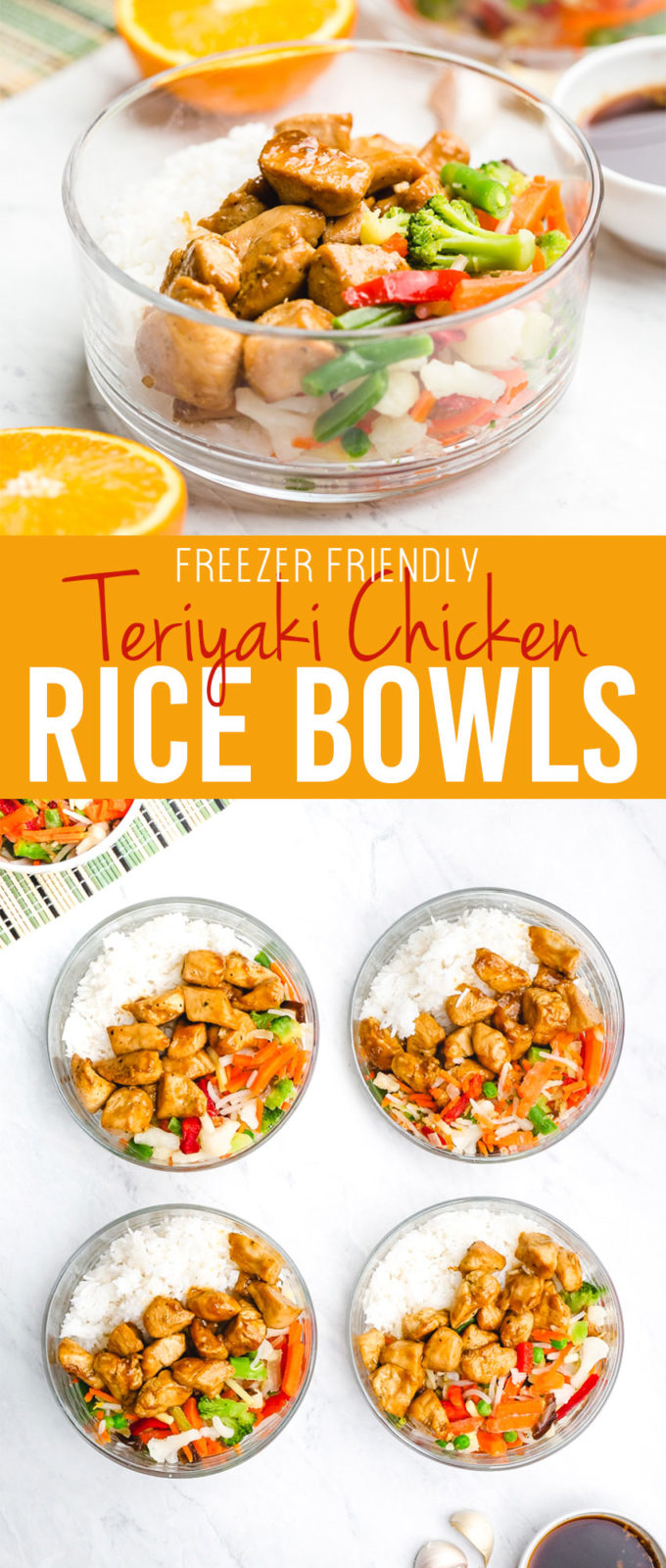 Freezer friendly teriyaki chicken rice bowls are a great plan ahead meal or grab and go meal solution