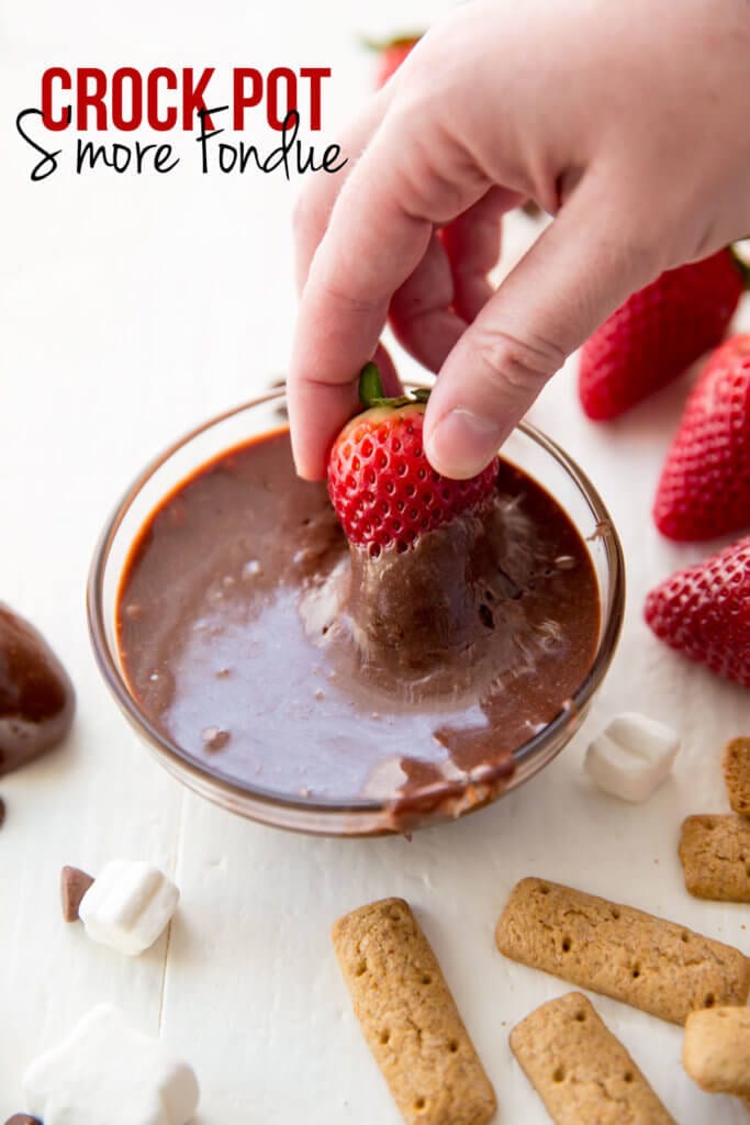 crock pot smore fondue is chocolate-y and delicious