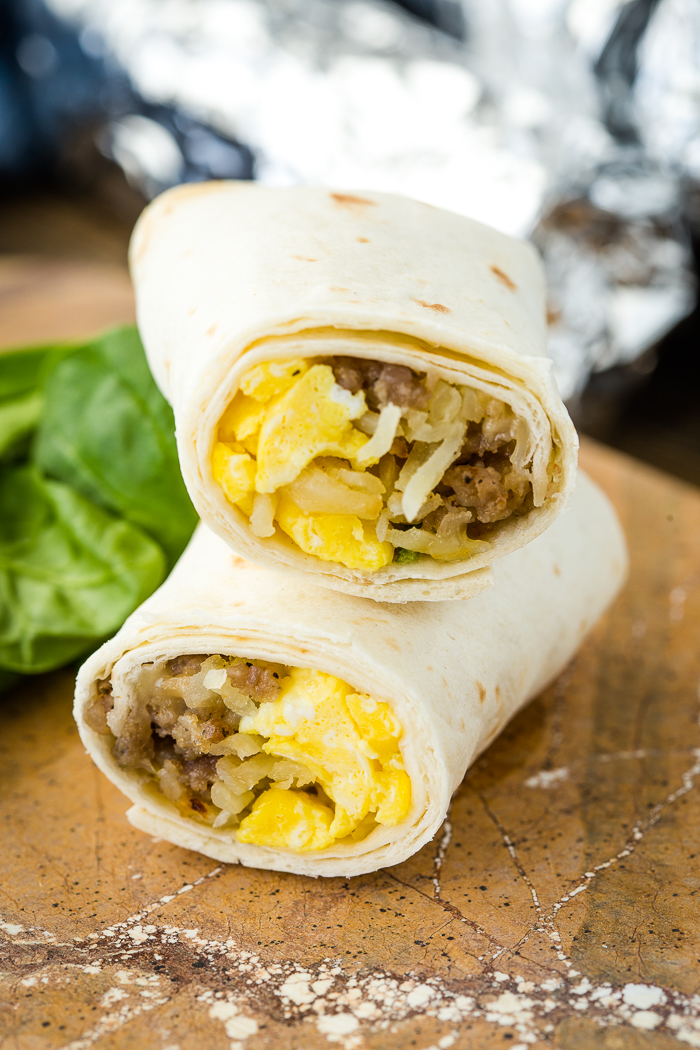 Making breakfast burritos