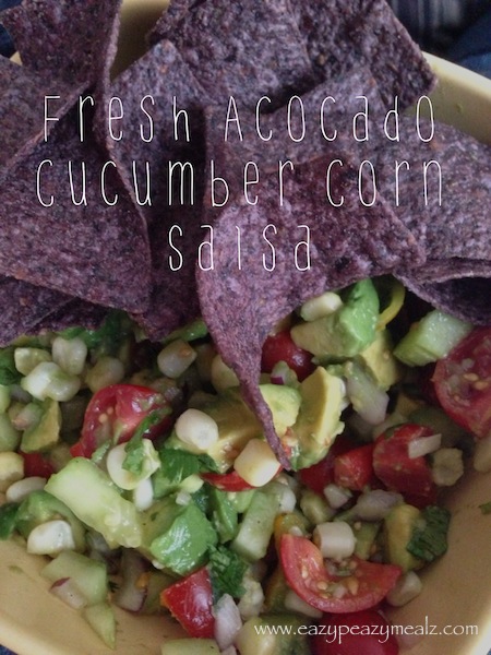 avocado, cucumber, corn salsa