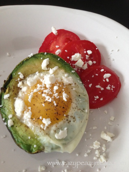 baked avocado with egg and feta