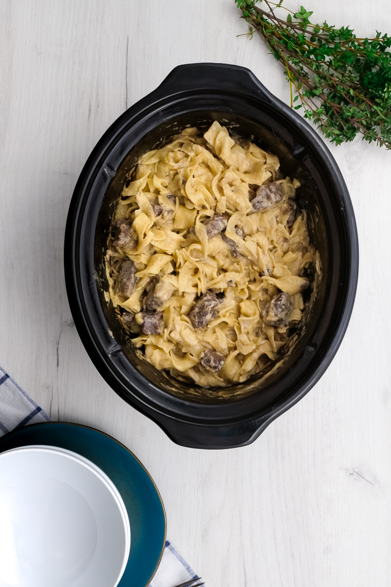 Slow Cooker Beef Stroganoff in a crock pot