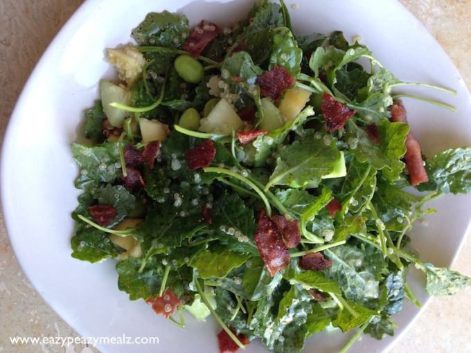 apple bacon kale salad with grapefruit vinegrette