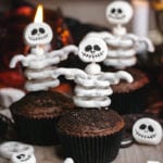 The perfect skeleton cupcakes made with marshmallows and yogurt covered pretzels