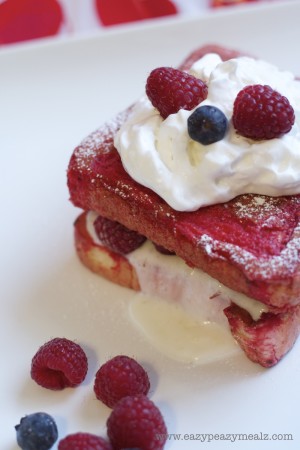 Red Velvet Raspberry and Cream Cheese Stuffed French Toast