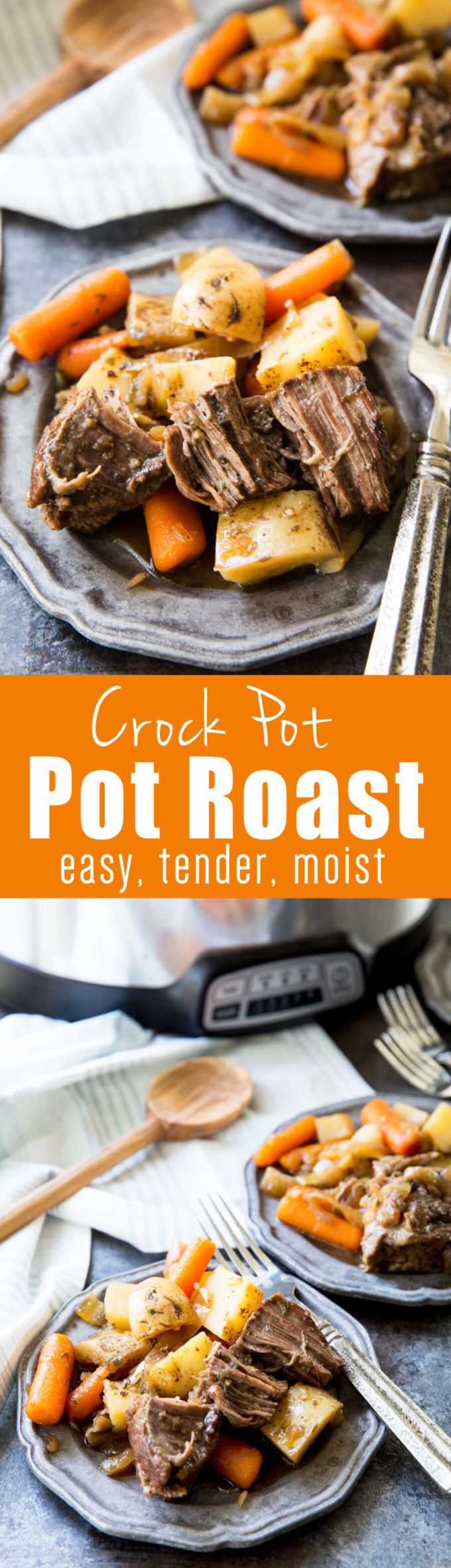 Crock Pot Roast: This is such an easy and tasty pot roast; it is fall apart tender, juicy, moist, flavorful, and the perfect Sunday dinner meal. You can't go wrong with this recipe!
