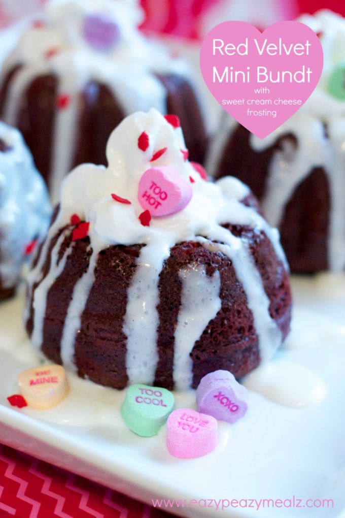 red velvet mini bundt cakes for Valentine's Day