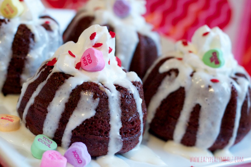 Mini Red Velvet Bundt Cakes with Cream Cheese Glaze - Overtime Cook