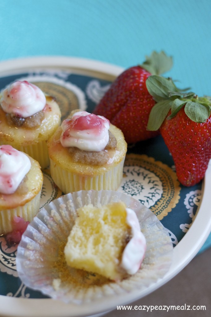 Greek Yogurt Lemon Cupcakes with fresh strawberry glaze Easy Peasy Meals