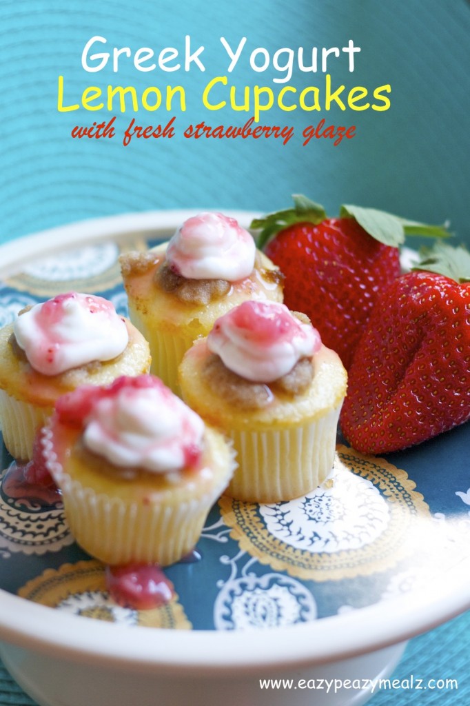Greek Yogurt Lemon Cupcakes with fresh strawberry glaze Easy Peasy Meals