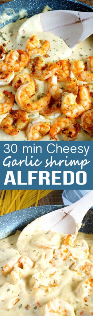 Shrimp Alfredo: A cheesy, garlick-y delicious pasta packed with shrimp, and an easy homemade Alfredo. Great weeknight dinner!