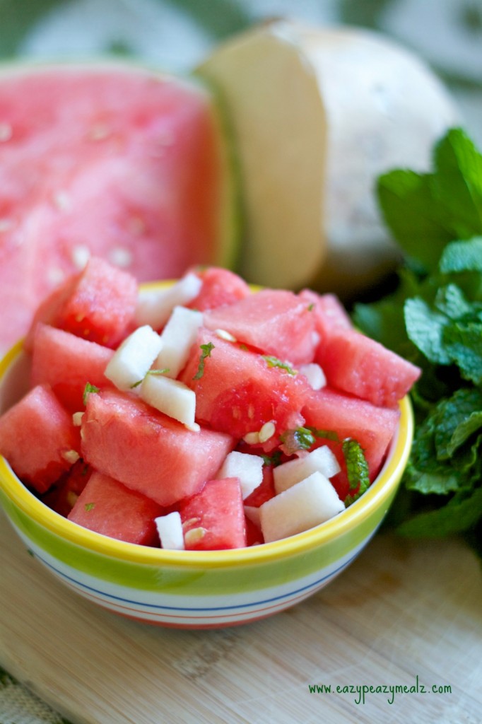 jicima salad with watermelon and mint