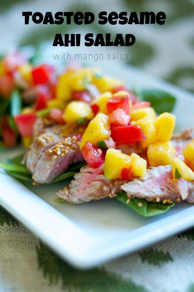 toasted sesame ahi salad with mango salsa