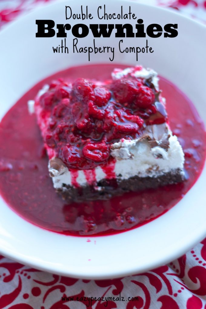 double chocolate brownies with raspberry compote