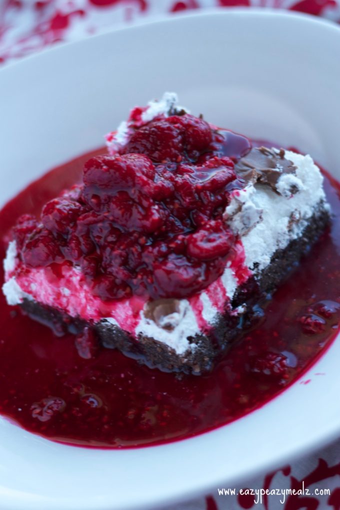 raspberry compote covered double chocolate brownies