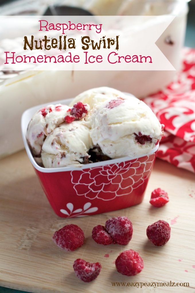 raspberry nutella swirl homemade ice cream