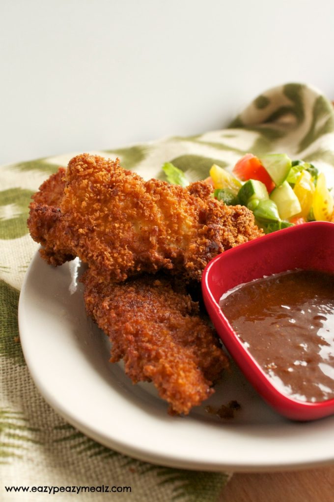 Fried Chicken Tenders with Spicy Asian BBQ Dipping Sauce