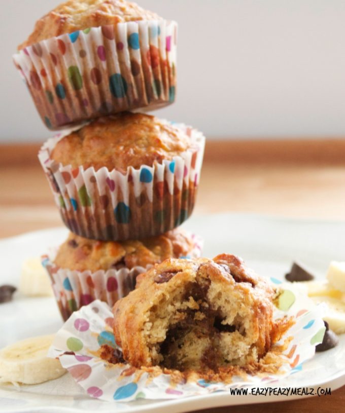 Peanut Butter Chocolate Chip Banana Bread Muffins