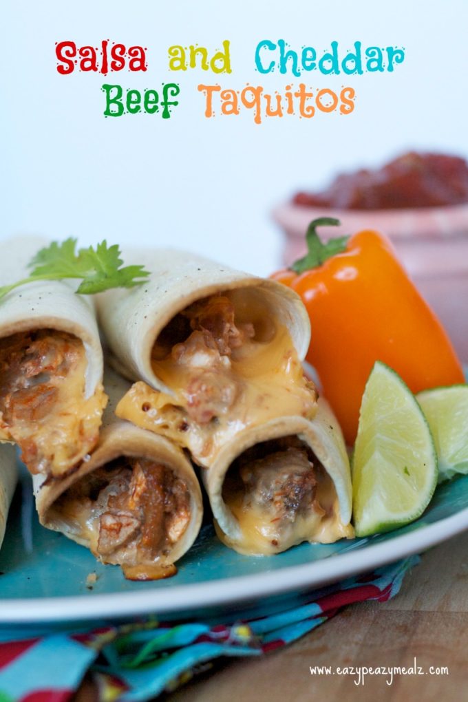 Salsa and cheddar beef taquitos