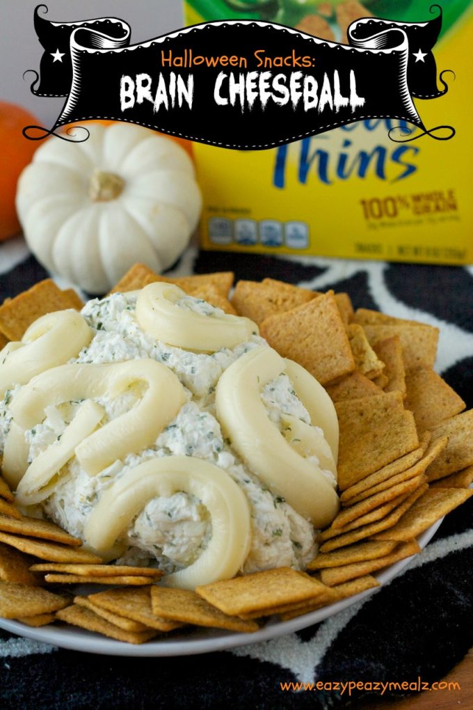 halloween snacks, brain cheeseball, cheese ball