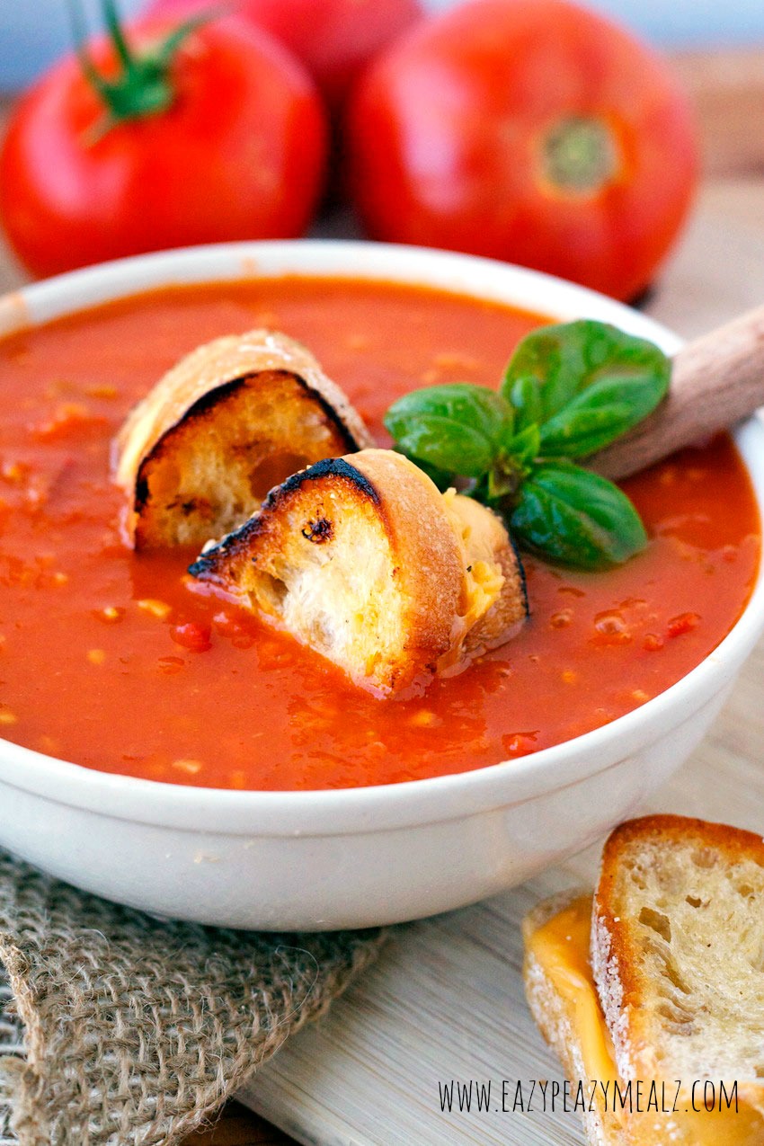 Tomato Basil Soup with grilled cheese croutons!