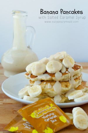 Banana Pancakes with Bigelow Tea Salted Caramel Syrup