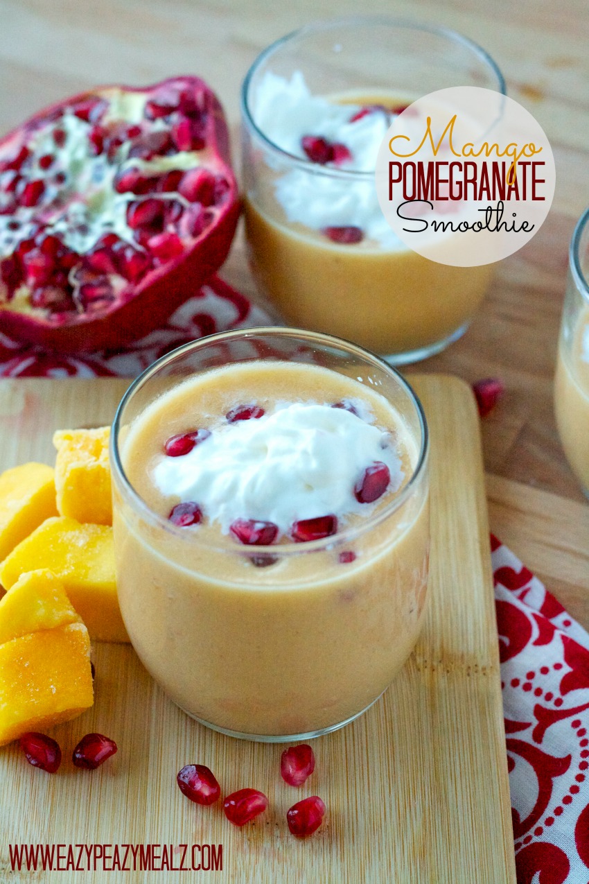 A Mango Pomegranate Smoothie, a refreshing and delicious blend of flavor 