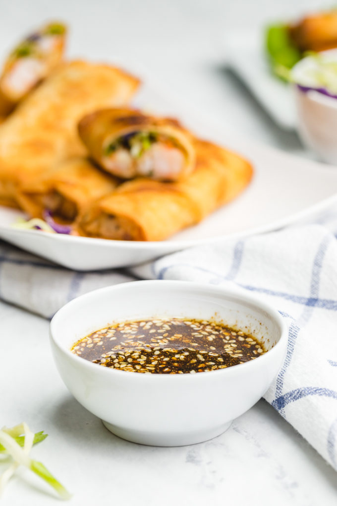 A great dipping sauce for these baked or friend shrimp and veggie egg rolls