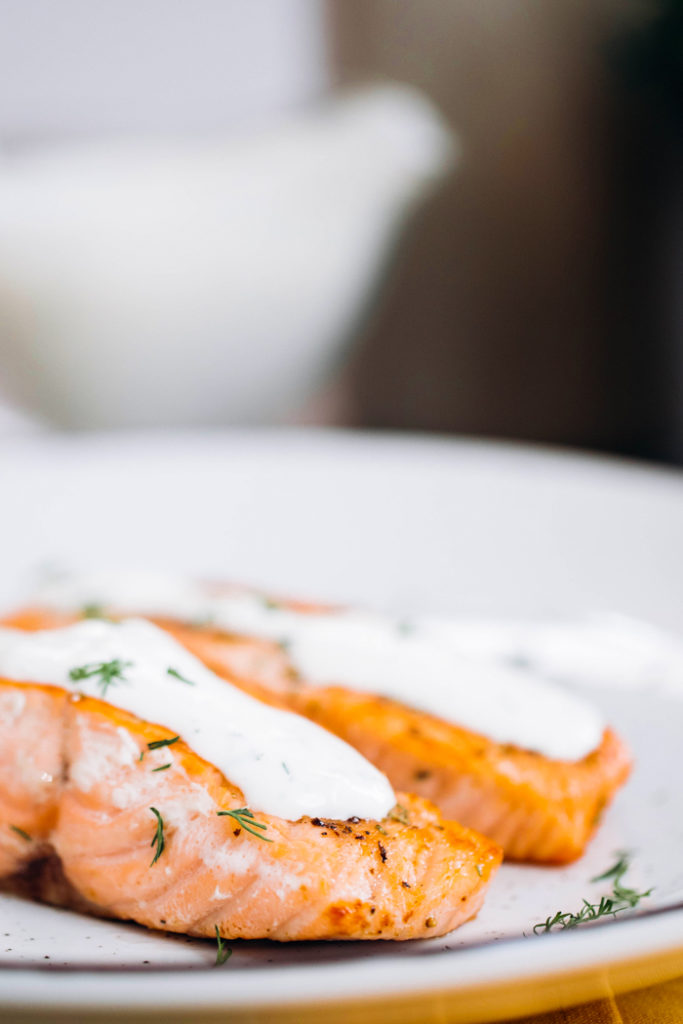 Garlic Rosemary Salmon with Creamy Dill Sauce Easy Peasy Meals
