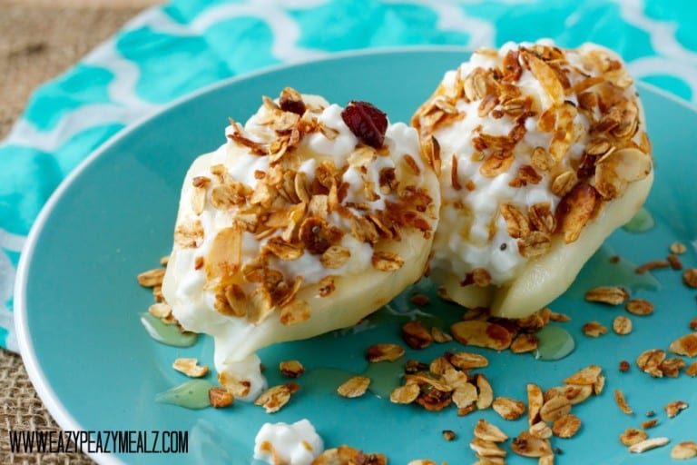 HoneyLime Drizzled Cottage Cheese Stuffed Pears Easy Peasy Meals