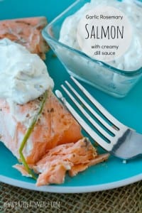 garlic rosemary slamon filet with creamy dill sauce #Salmon #sousvide