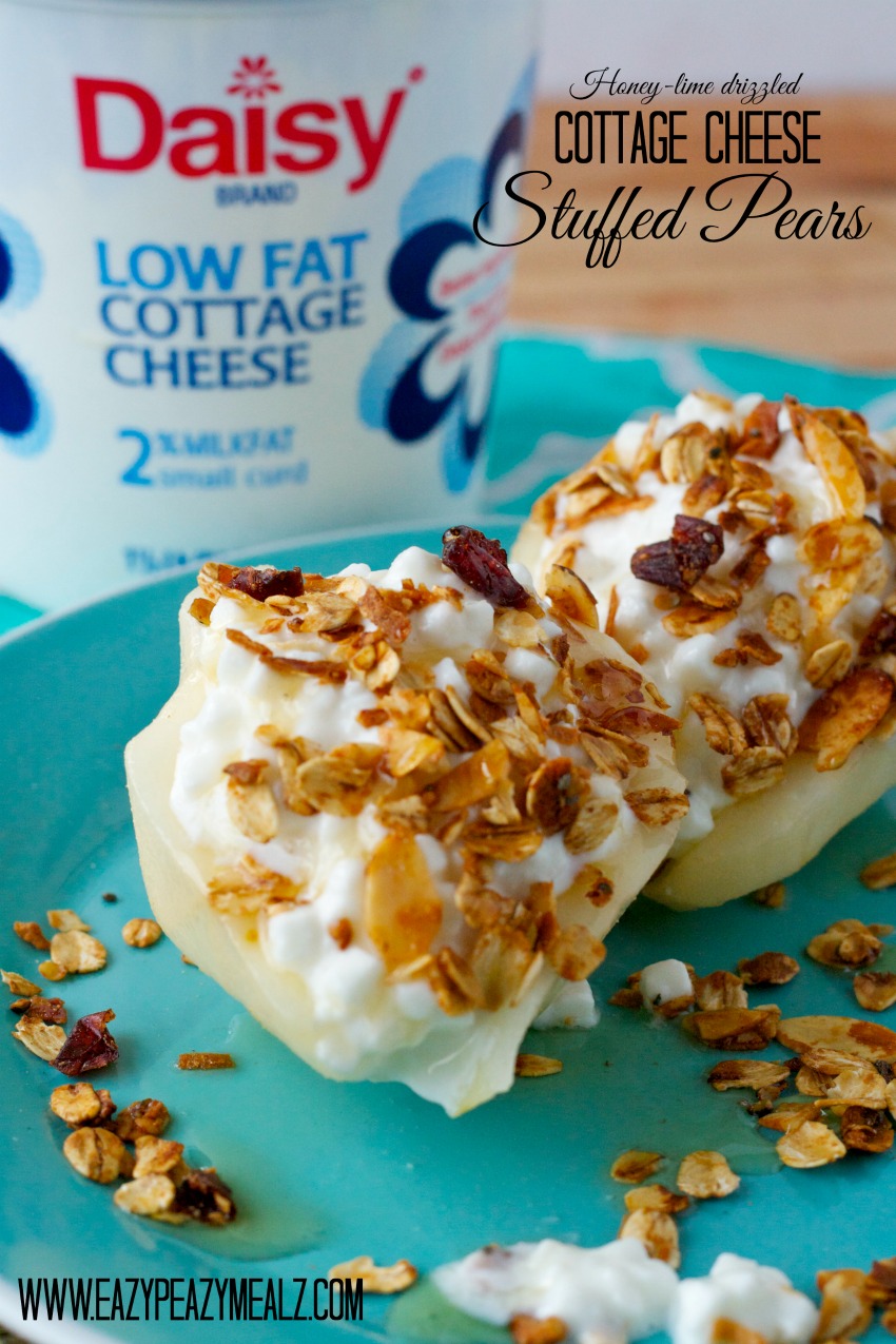 honey lime drizzled cottage cheese stuffed pears from eazy peazy mealz #daisycottagecheese #Daisydifference