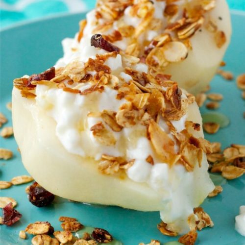 HoneyLime Drizzled Cottage Cheese Stuffed Pears Easy Peasy Meals