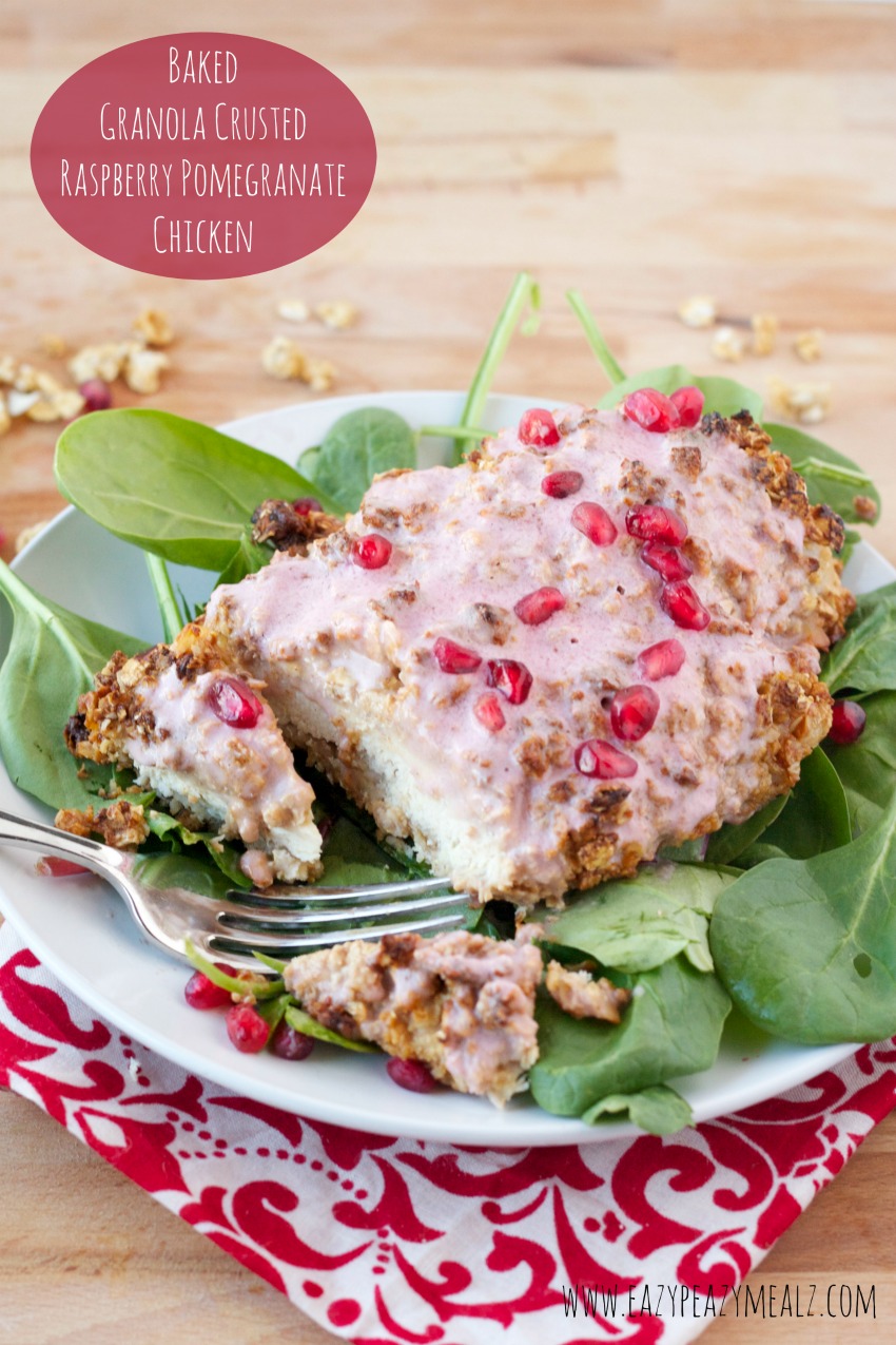 baked rapsberry pomegranate chicken with granola crust #quakerup