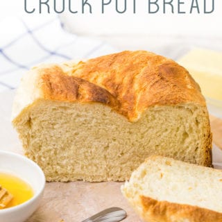 This bread is so easy and only takes 7 minutes of prep time, just dump everything in a mixer, knead, and put in crock pot to cook.
