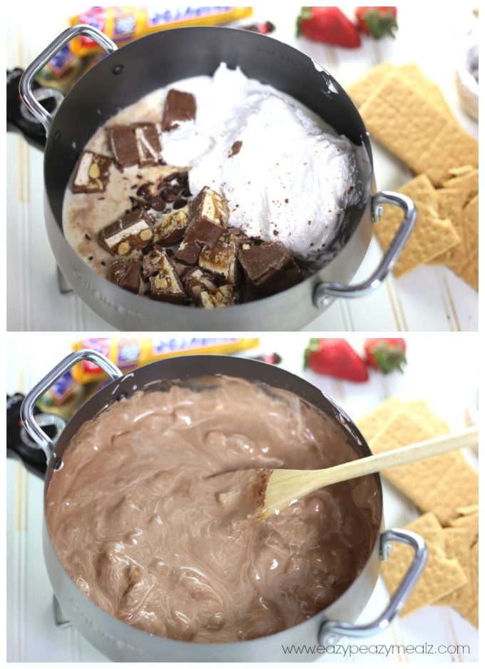 Snickers fondue stages