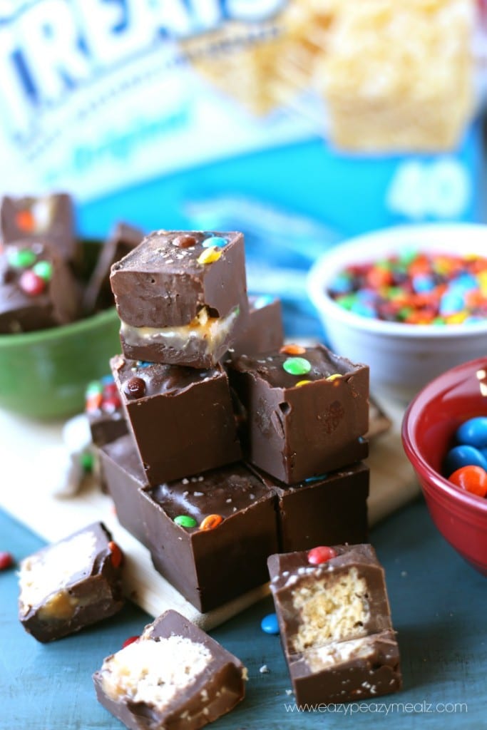 candy bar bites, kellogg's rice krispies, a fun and simple snack