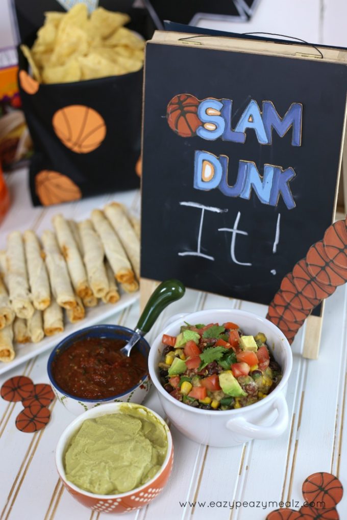 slam dunk the taquitos, dips for your baketball party with delimex 