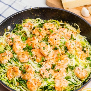 Delicious zucchini noodles with shrimp scampi