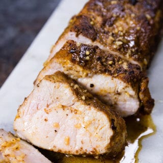 Island style pork tenderloin, pork rubbed with spices and cooked in a sweet pineapple sauce