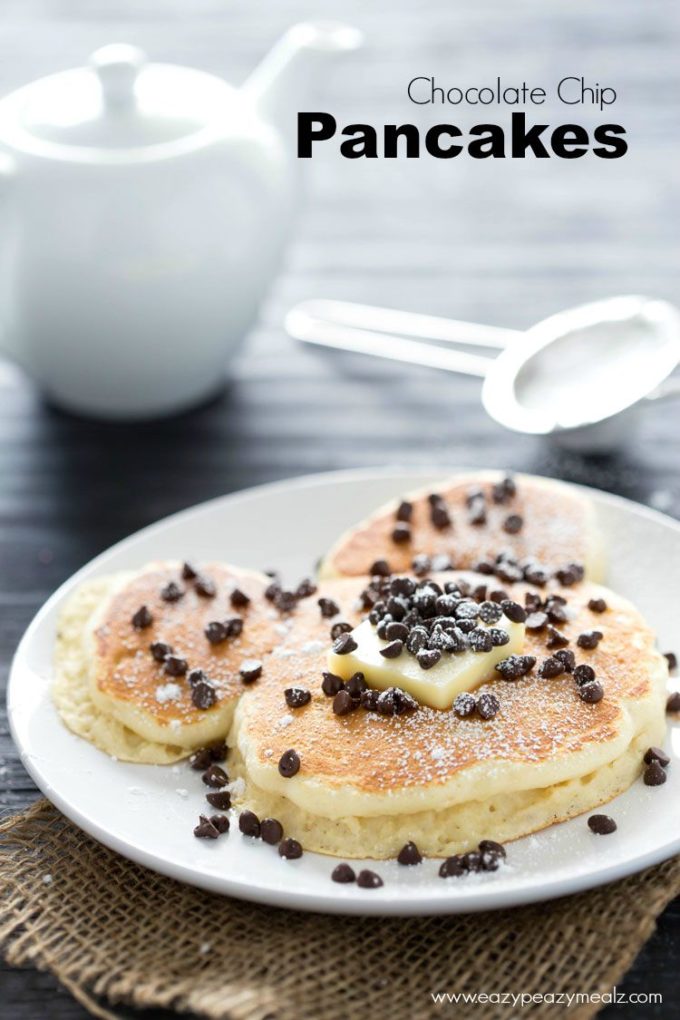 Light, fluffy, and oh so delicious. The best way to make buttery chocolate chip pancakes.