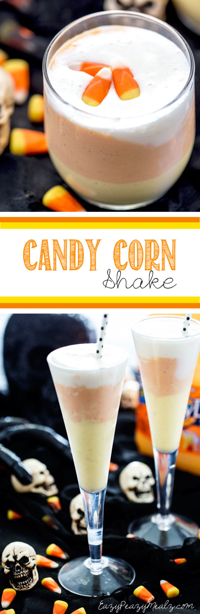 A layered shake that is fun, and great for Halloween. It is fruity, tasty, and easy to make.