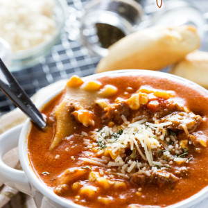 Lasagna soup is the ultimate comfort food. Noodles, cheese, and plenty of meaty goodness.