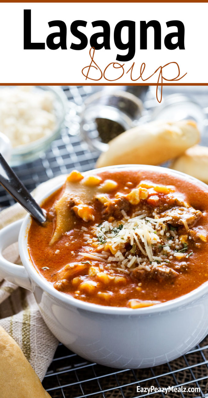 Lasagna soup is the ultimate comfort food. Noodles, cheese, and plenty of meaty goodness. 