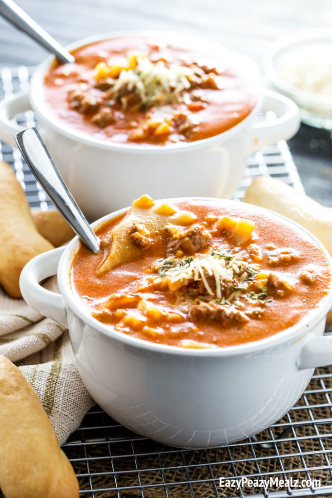 Beautiful bowl of lasagna soup!